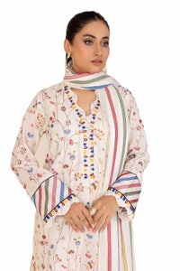 UAE -3 Piece Unstitched Embroidered Printed Cambric Suit with Yarn Dyed Dupatta MJ-42019