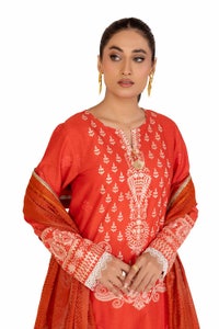 UAE -3 Piece Unstitched Embroidered Printed Cambric Suit with Jacquard Dupatta MJ-42027