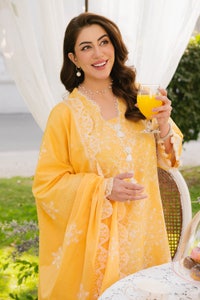 UAE -3 Piece Unstitched Embroidered Lawn Suit with Embroidered Denting Lawn Dupatta DN-52001
