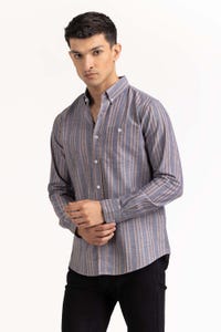 UAE -Navy Brown Striped Casual Shirt CS-YD22-031