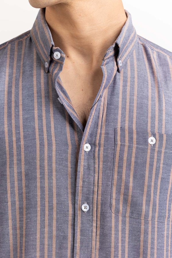 UAE -Navy Brown Striped Casual Shirt CS-YD22-031