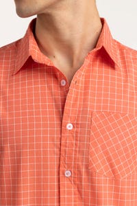 UAE -Orange White Checkered Casual Shirt CS-YD22-034