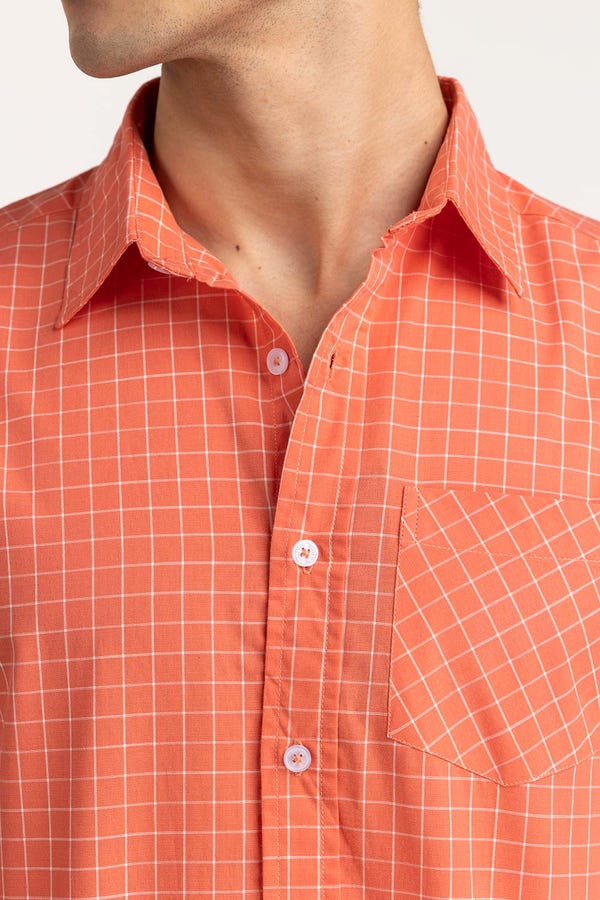 UAE -Orange White Checkered Casual Shirt CS-YD22-034