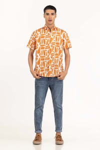 UAE -Orange White Printed Casual Shirt CS-PRT22-004