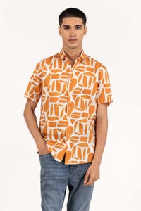 UAE -Orange White Printed Casual Shirt CS-PRT22-004