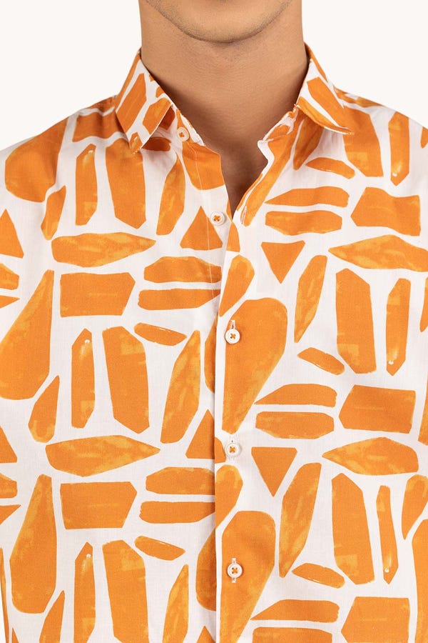 UAE -Orange White Printed Casual Shirt CS-PRT22-004