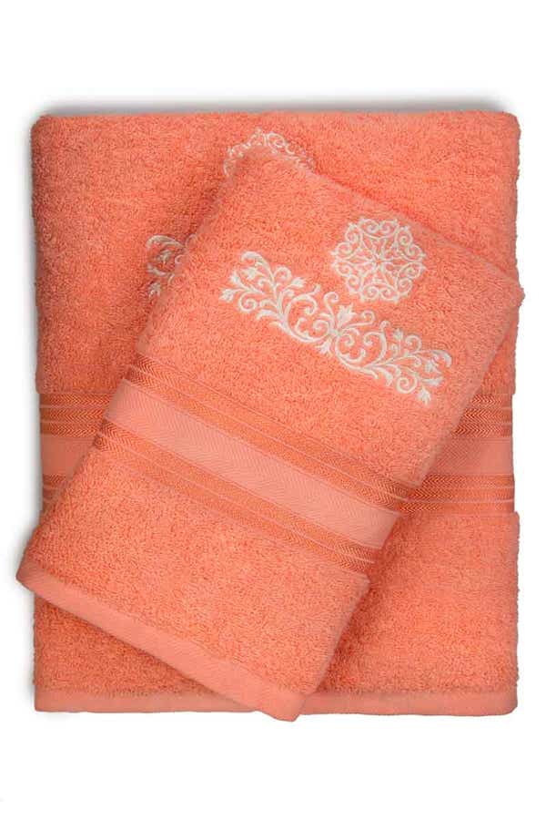UAE -Peach 3 PC Combed Embroidered Towel Set