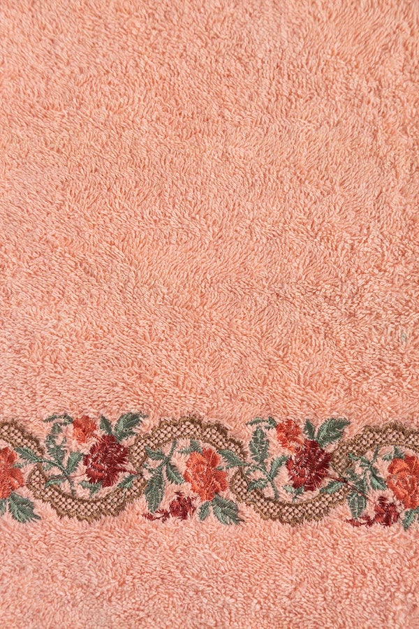 UAE -Peach Combed 3 Pcs Emb Towel Set
