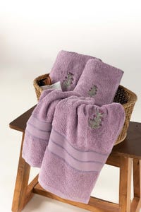 UAE -Pink Combed Embroidered 3 Pcs Towel Set