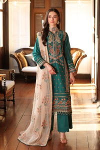UAE -3PC Embroidered Lawn Unstitched Suit with Zari and Sequins Embroidered Chiffon Dupatta PM-42009