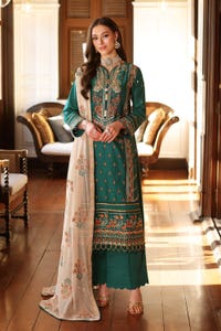 UAE -3PC Embroidered Lawn Unstitched Suit with Zari and Sequins Embroidered Chiffon Dupatta PM-42009