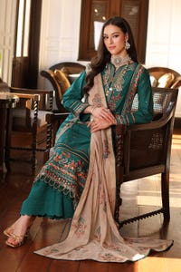 UAE -3PC Embroidered Lawn Unstitched Suit with Zari and Sequins Embroidered Chiffon Dupatta PM-42009