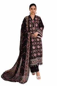 UAE -3 Piece Unstitched Embroidered Printed Cambric Suit with Embroidered Chiffon Dupatta PM-42014
