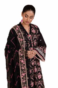 UAE -3 Piece Unstitched Embroidered Printed Cambric Suit with Embroidered Chiffon Dupatta PM-42014