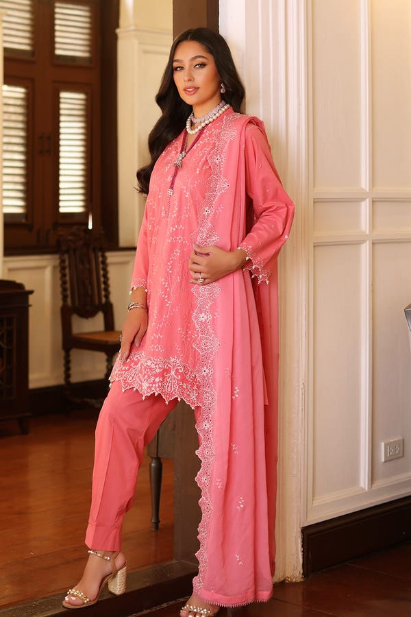 UAE -3PC Embroidered Lawn Unstitched Suit with Embroidered Chiffon Dupatta PM-42023