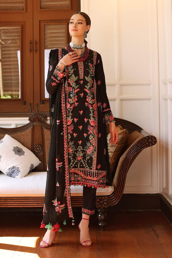 UAE -3PC Embroidered Lawn Unstitched Suit with Embroidered Chiffon Dupatta PM-42024