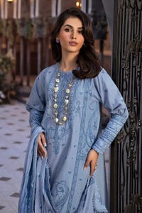 UAE -3PC Embroidered Lawn Unstitched Suit with Embroidered Printed Chiffon Dupatta PM-42027