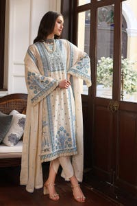 UAE -3PC Embroidered Dobby Unstitched Suit with Embroidered Cotton Net Dupatta PM-42030
