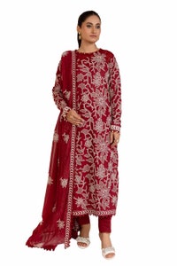 UAE -3 Piece Unstitched Embroidered Printed Cambric Suit with Embroidered Chiffon Dupatta PM-42043