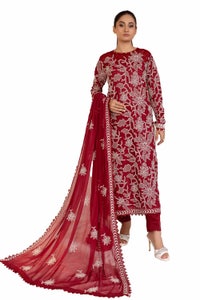 UAE -3 Piece Unstitched Embroidered Printed Cambric Suit with Embroidered Chiffon Dupatta PM-42043