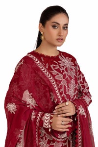 UAE -3 Piece Unstitched Embroidered Printed Cambric Suit with Embroidered Chiffon Dupatta PM-42043