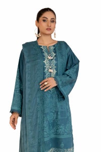 UAE -3 Piece Unstitched Embroidered Printed Cambric Suit with Embroidered Chiffon Dupatta PM-42044