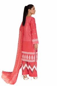 UAE -3 Piece Unstitched Embroidered Printed Cambric Suit with Embroidered Chiffon Dupatta PM-42045