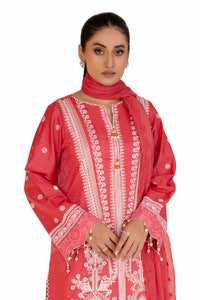 UAE -3 Piece Unstitched Embroidered Printed Cambric Suit with Embroidered Chiffon Dupatta PM-42045