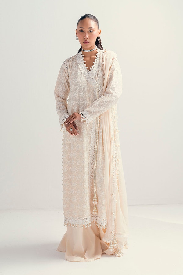 UAE -3 Piece Unstitched Schiffli Embroidered Lawn Suit with Embroidered Chiffon Dupatta PM-52046