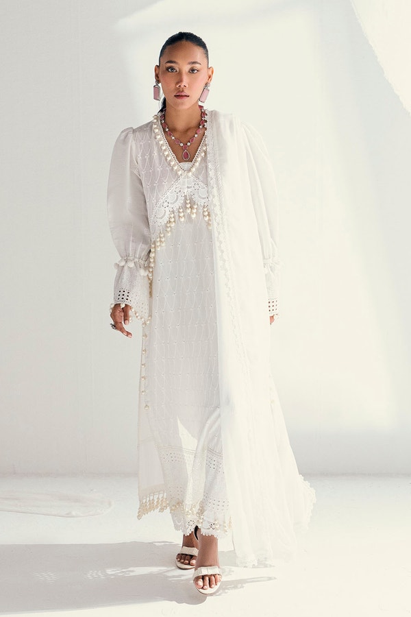 UAE -3 Piece Unstitched Schiffli Embroidered Lawn Suit with Schiffli Embroidered Chiffon Dupatta PM-52052