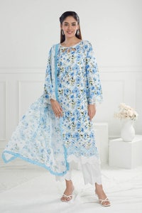 UAE -3 Piece Unstitched Embroidered Printed Lawn Suit with Printed Chiffon Dupatta PR-52010