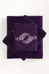 UAE -Purple 3 Pc Combed Embroidered Towel Set