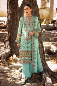 UAE -3PC Embroidered Digital Printed Paper Cotton Sequins Unstitched Suit with Embroidered Stripe Cotton Silk Dupatta FE-32028