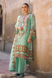 UAE -3PC Embroidered Digital Printed Paper Cotton Sequins Unstitched Suit with Embroidered Stripe Cotton Silk Dupatta FE-32028