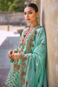 UAE -3PC Embroidered Digital Printed Paper Cotton Sequins Unstitched Suit with Embroidered Stripe Cotton Silk Dupatta FE-32028