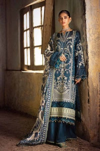 UAE -3PC Sequins Embroidered Khaddi Net Unstitched Suit with Digital Printed Tissue Silk Dupatta with Embroidered Lace FE-32056