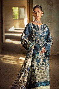 UAE -3PC Sequins Embroidered Khaddi Net Unstitched Suit with Digital Printed Tissue Silk Dupatta with Embroidered Lace FE-32056
