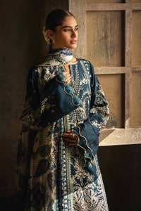 UAE -3PC Sequins Embroidered Khaddi Net Unstitched Suit with Digital Printed Tissue Silk Dupatta with Embroidered Lace FE-32056