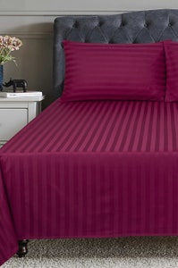 UAE -Red Bud Stripe Satin T-250 Bed Sheet Set