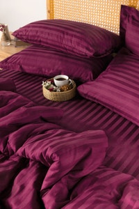 UAE -Red Bud Stripe Satin T-250 Quilt Cover Set