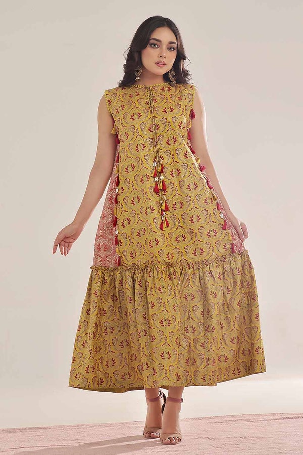 UAE -Unstitched Gold Printed Lawn Shirt SL-42038 B