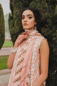 UAE -3PC Unstitched Gold & Lacquer Printed Swiss Dobby Suit with Chiffon Dupatta FE-22037
