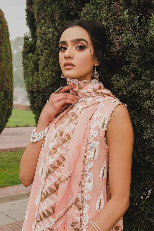 UAE -3PC Unstitched Gold & Lacquer Printed Swiss Dobby Suit with Chiffon Dupatta FE-22037