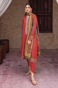 UAE -3PC Embroidered Khaddar Unstitched Suit with Embroidered Neckline on Organza K-32026