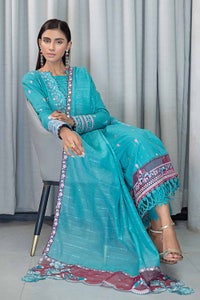 UAE -3PC Embroidered Glitter Printed Cambric Unstitched Suit with Sequins Dupatta PM-32073