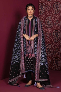 UAE -3PC Embroidered Khaddar Unstitched Suit with Embroidered Khaddar Dupatta K-32030