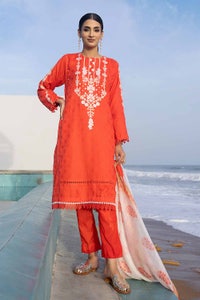 UAE -3PC Embroidered Jacquard Unstitched Suit with Sequins Paper Cotton Dupatta MJ-32055