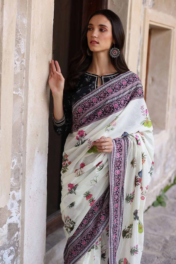 UAE -2PC Lawn Unstitched Saree Blouse SR-32002