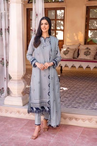 UAE -3PC Embroidered Lawn Unstitched Suit With Embroidered Denting Lawn Dupatta DN-32025