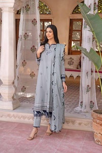 UAE -3PC Embroidered Lawn Unstitched Suit With Embroidered Denting Lawn Dupatta DN-32025